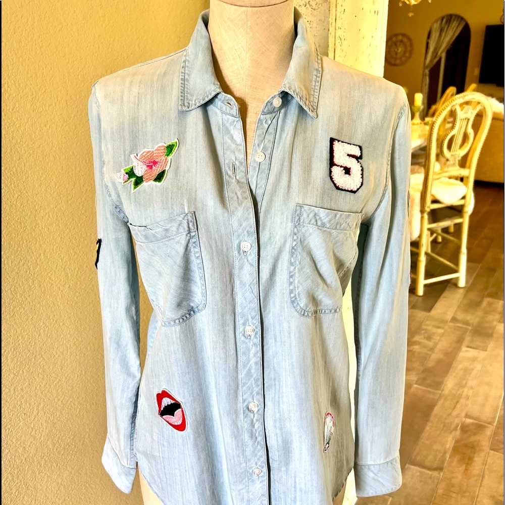Neiman Marcus Rails Denim button up with patches size small